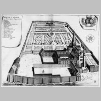 Boscherville en 1683, Michel Germain — Planche gravée du 17ème siècle représentant l'abbaye Saint-Georges-de-Boscherville, dans le livre Monasticon Gallicanum (Wikipedia).jpg